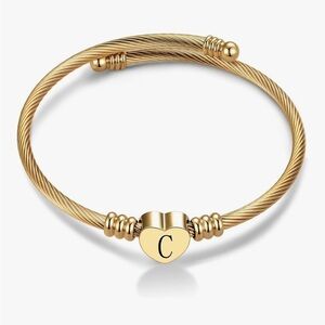 Initial C 14kt plated Gold Heart cuff Bracelet adjustable